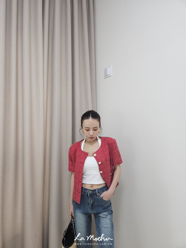 珍珠扣短袖小香外套